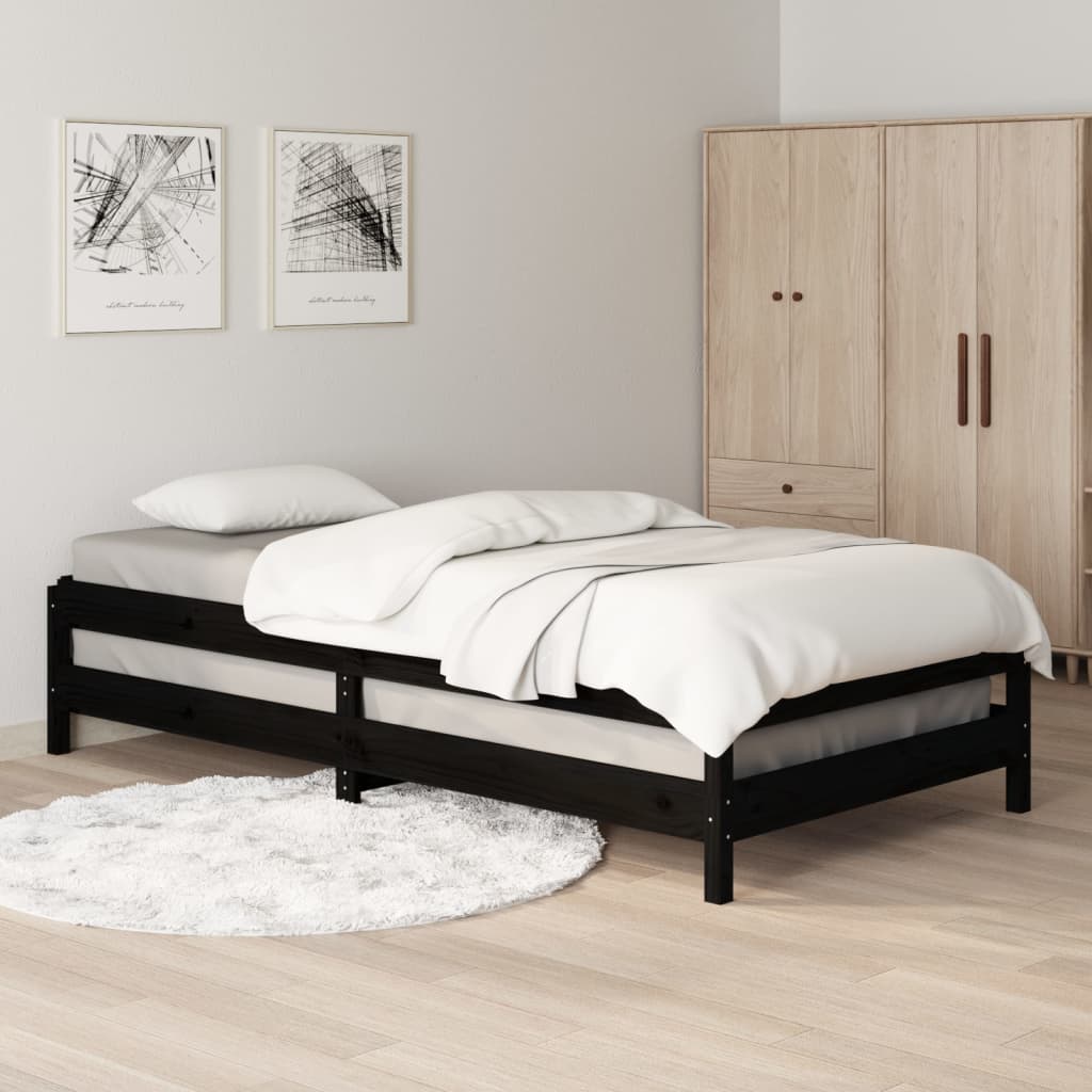 Bed stapelbaar 80x200 cm massief grenenhout zwart