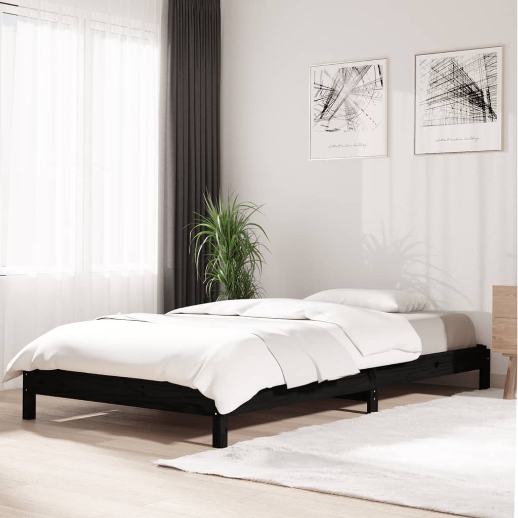 Bed stapelbaar 80x200 cm massief grenenhout zwart