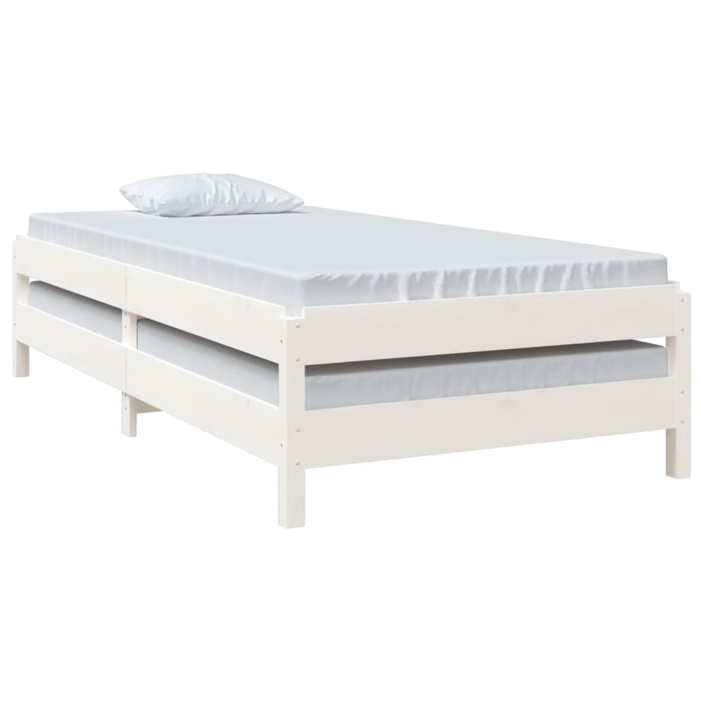 Bed stapelbaar 90x190 cm massief grenenhout wit