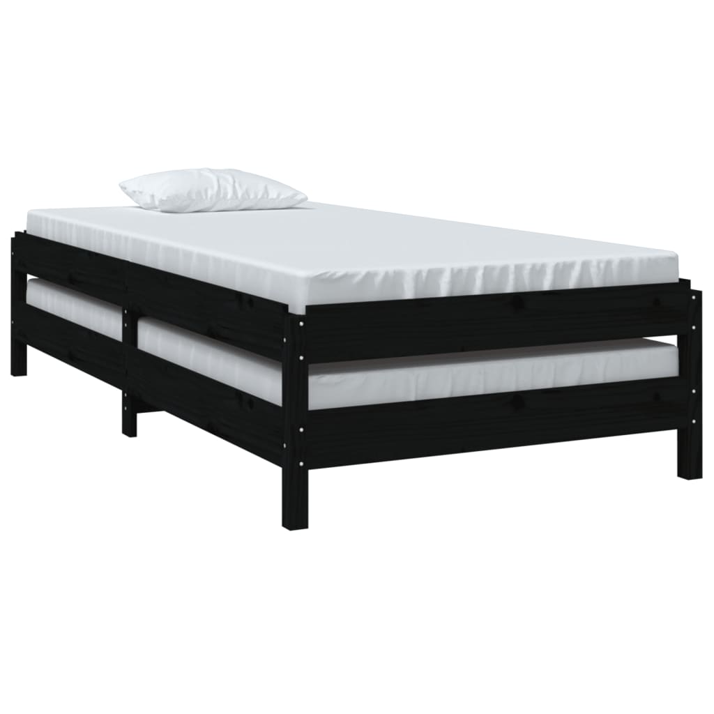 Bed stapelbaar 90x190 cm massief grenenhout zwart