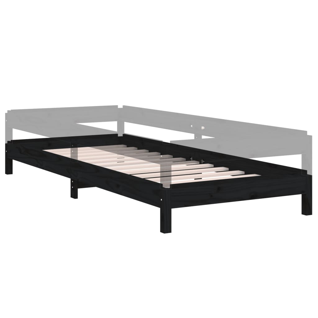 Bed stapelbaar 90x190 cm massief grenenhout zwart