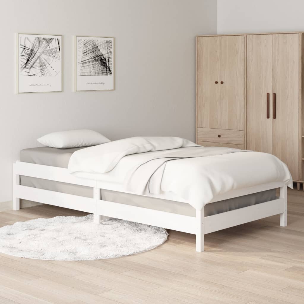 Bed stapelbaar 75x190 cm massief grenenhout wit