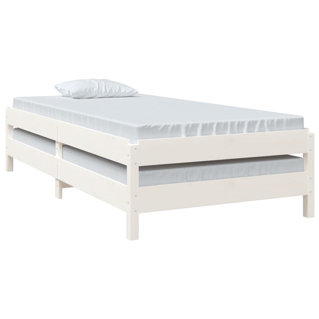 Bed stapelbaar 75x190 cm massief grenenhout wit