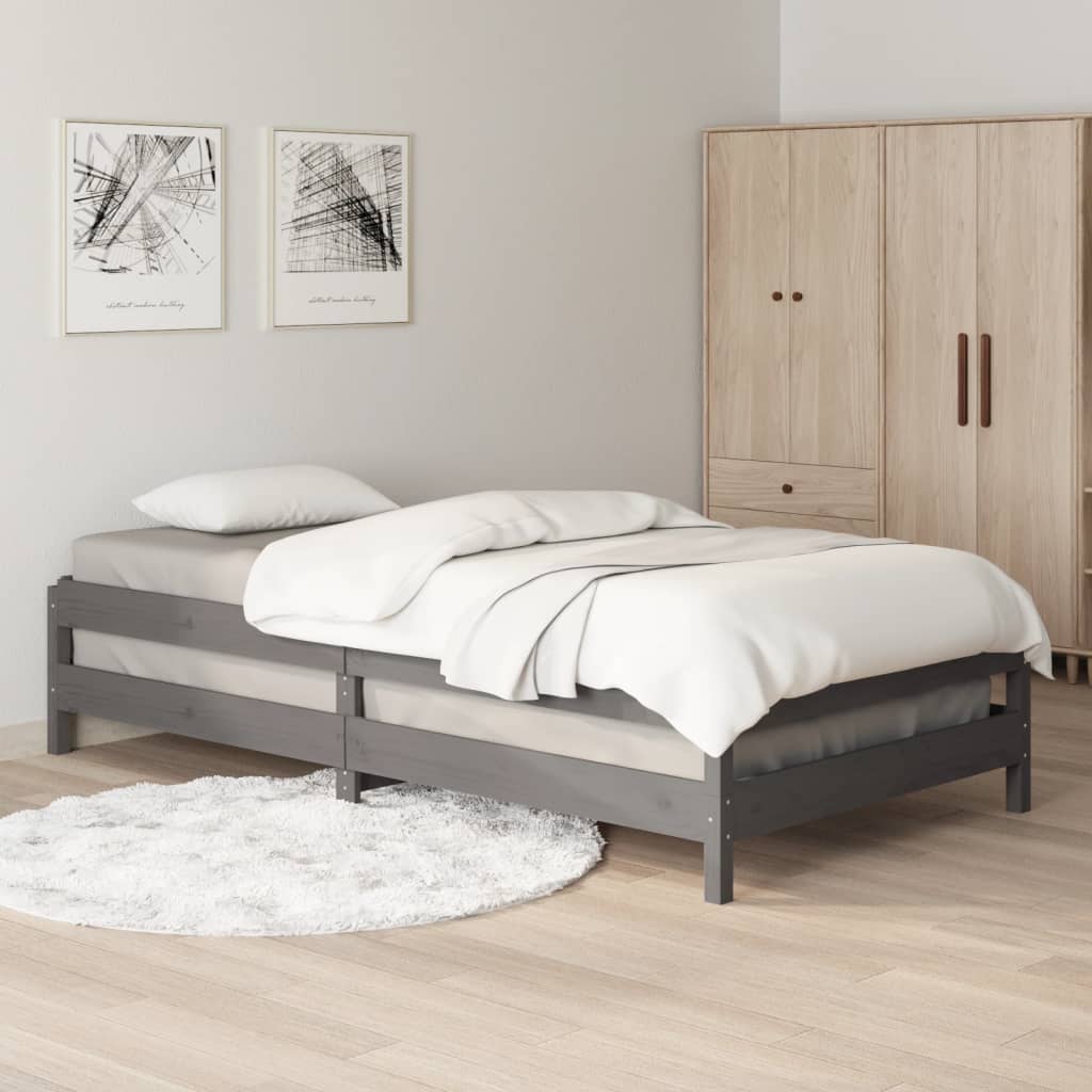 Bed stapelbaar 75x190 cm massief grenenhout grijs