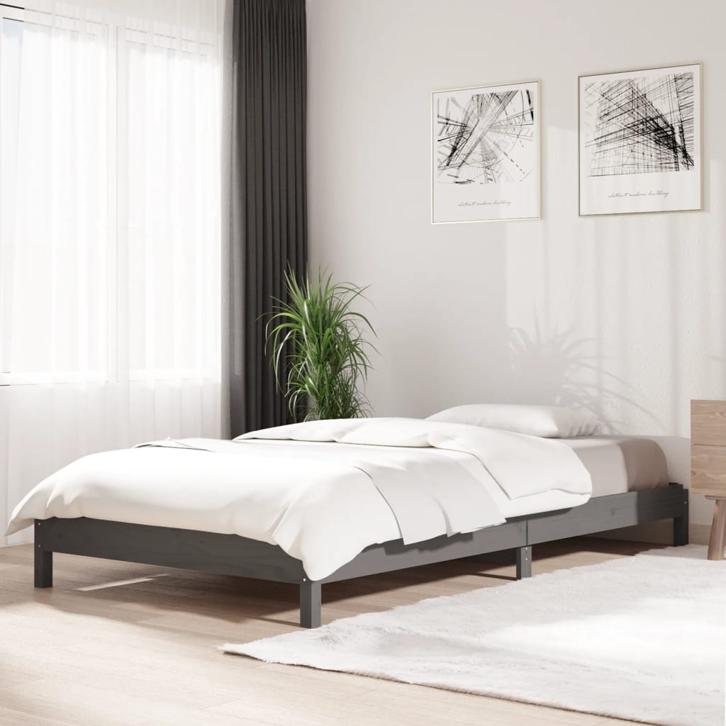 Bed stapelbaar 75x190 cm massief grenenhout grijs