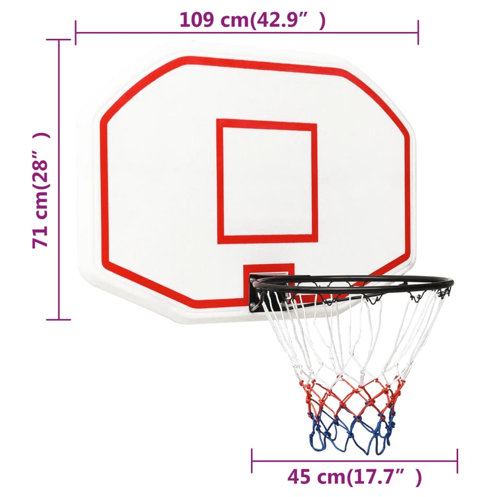 Basketbalbord 109x71x3 cm polyetheen wit