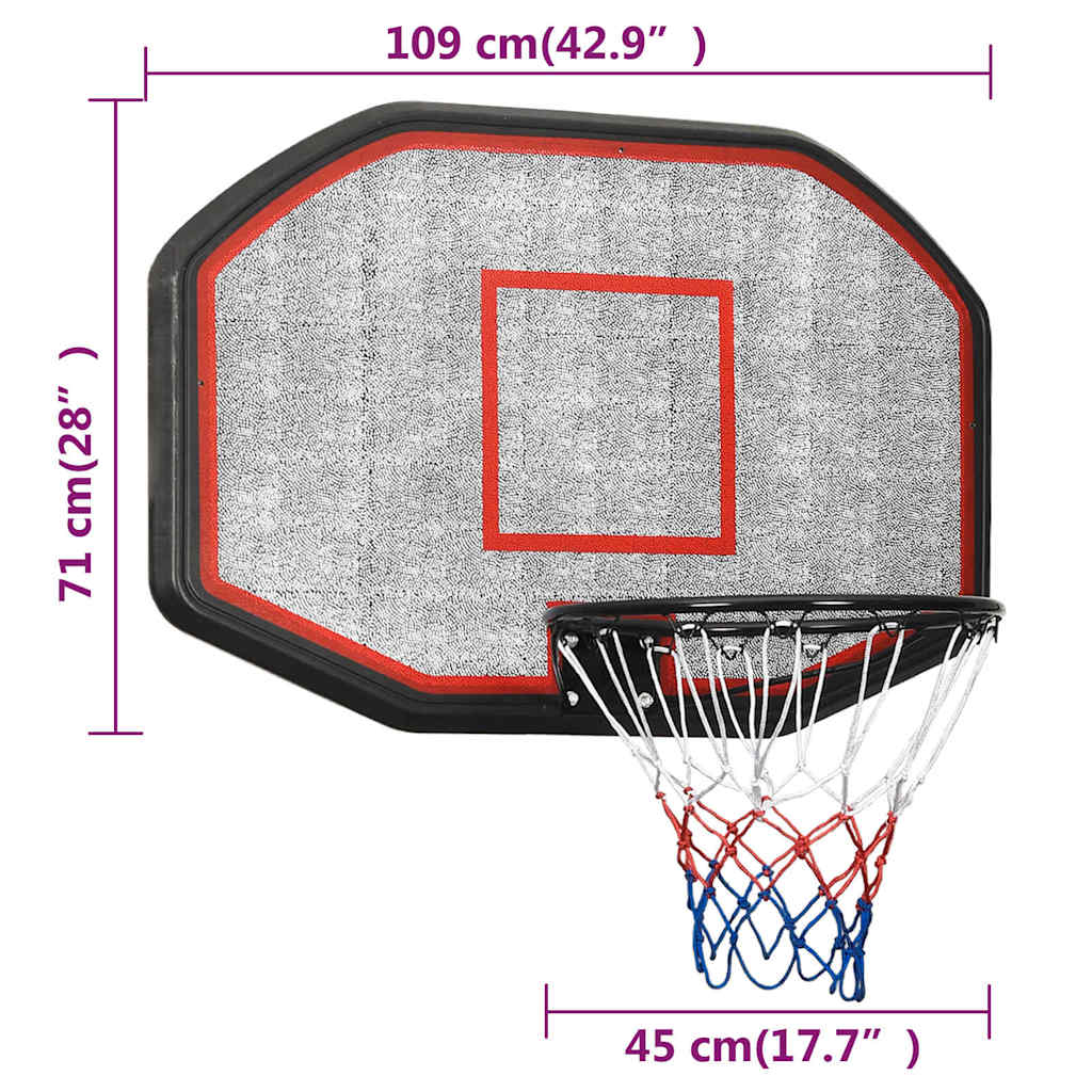 Basketbalbord 109x71x3 cm polyetheen zwart