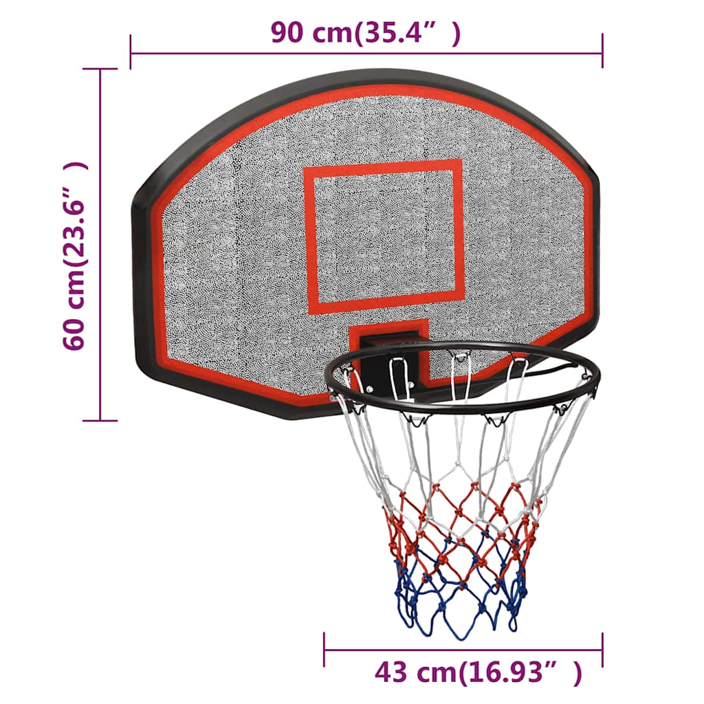 Basketbalbord 90x60x2 cm polyetheen zwart