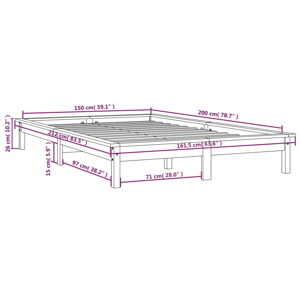 Bedframe grenenhout honingbruin 150x200 cm