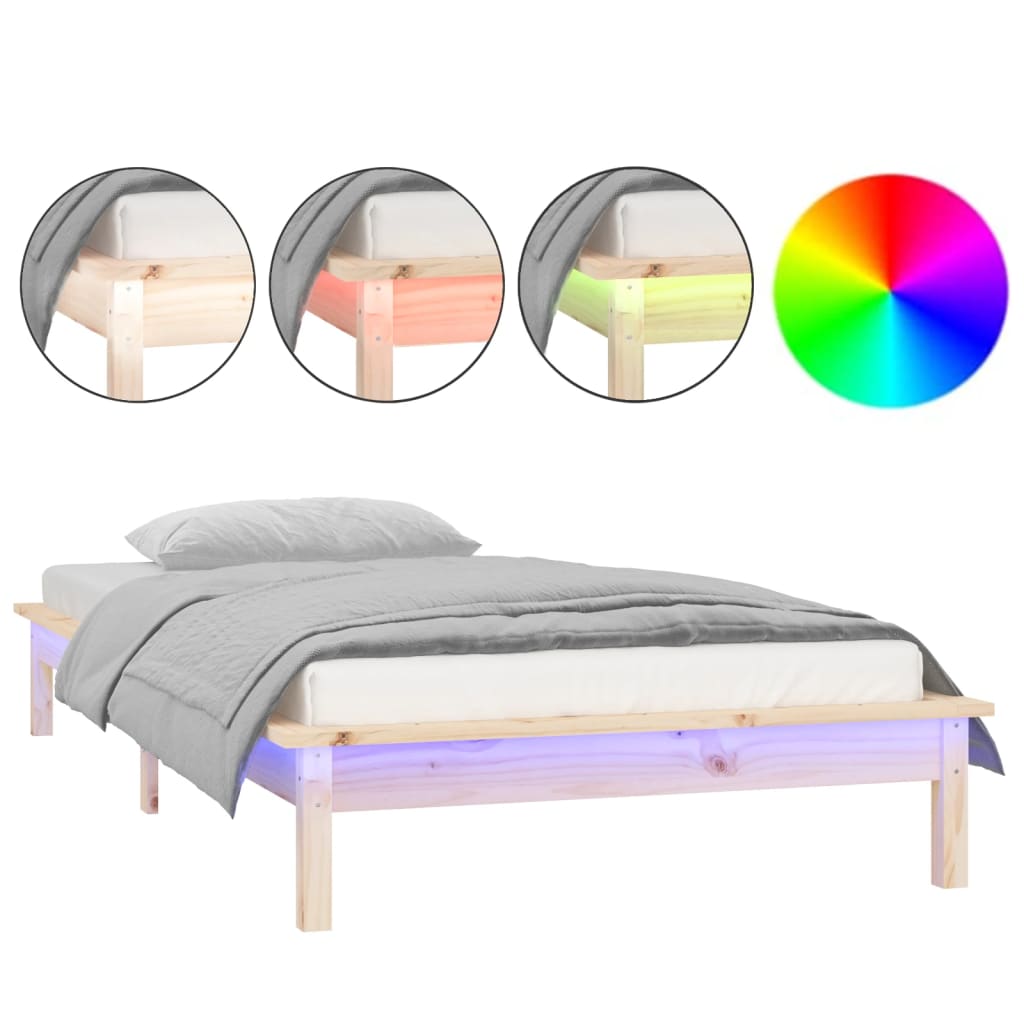 Bedframe LED massief hout 90x200 cm