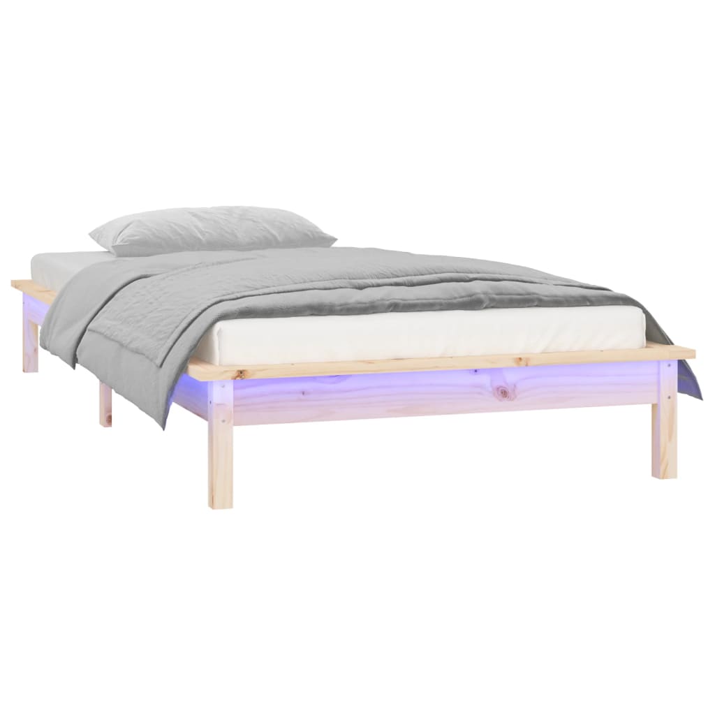 Bedframe LED massief hout 90x200 cm