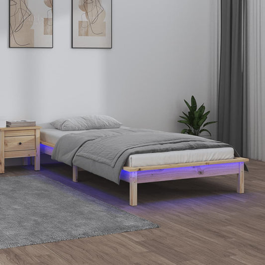 Bedframe LED massief hout 90x200 cm