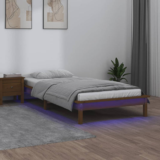 Bedframe LED massief hout honingbruin 90x200 cm