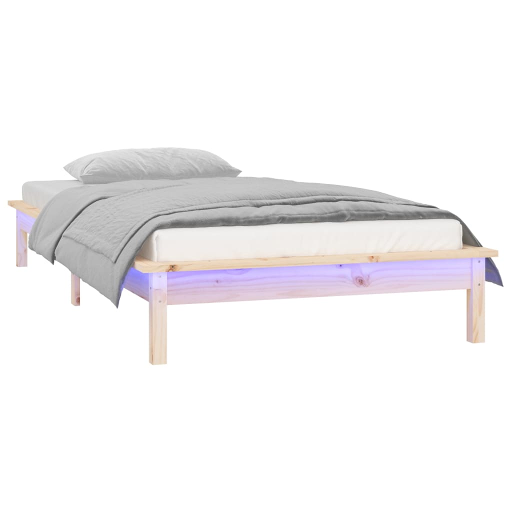 Bedframe LED massief hout 100x200 cm