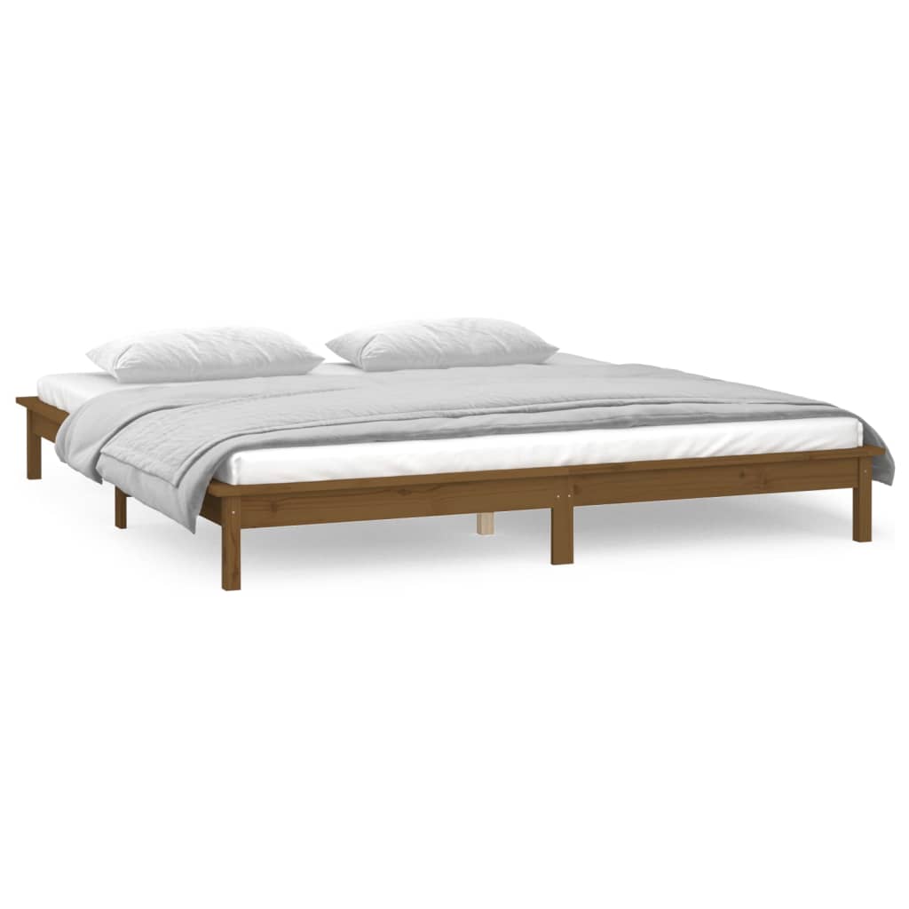 Bedframe LED massief hout honingbruin 120x200 cm