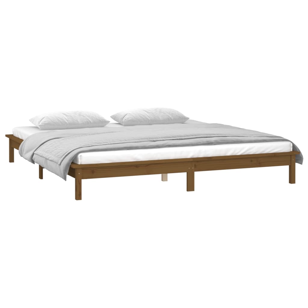 Bedframe LED massief hout honingbruin 120x200 cm