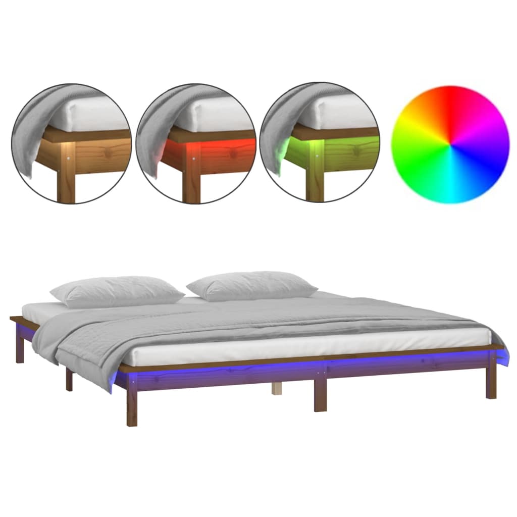 Bedframe LED massief hout honingbruin 140x200 cm