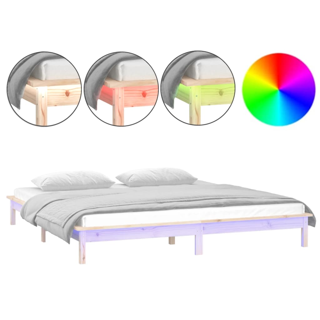 Bedframe LED massief hout 150x200 cm