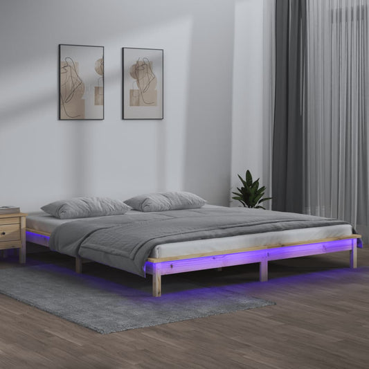 Bedframe LED massief hout 150x200 cm