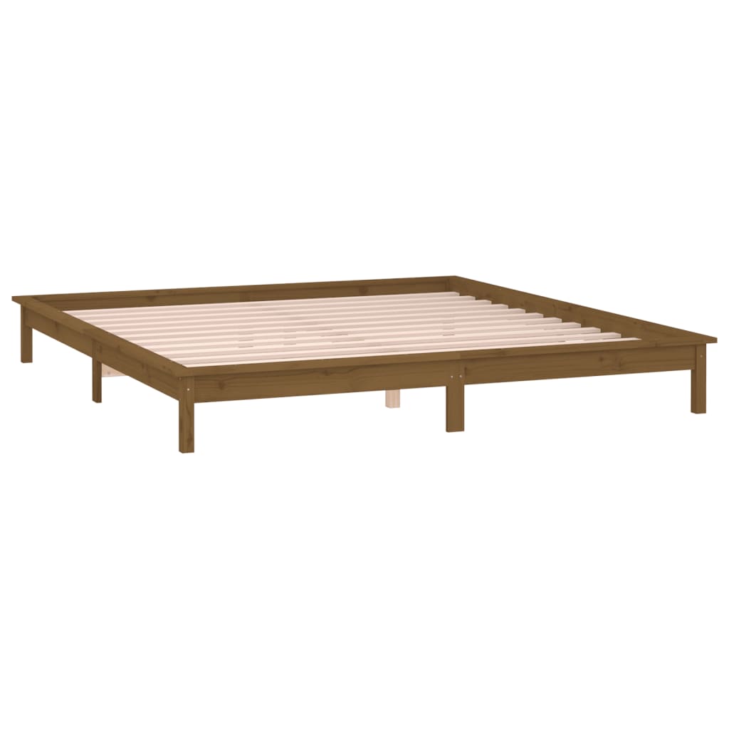 Bedframe LED massief hout honingbruin 160x200 cm