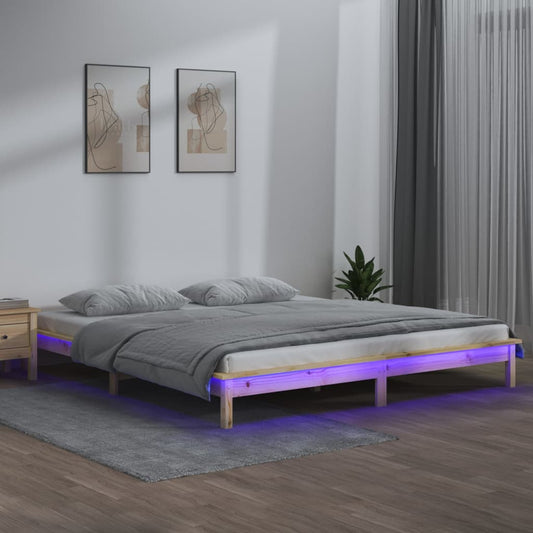 Bedframe LED massief hout 200x200 cm