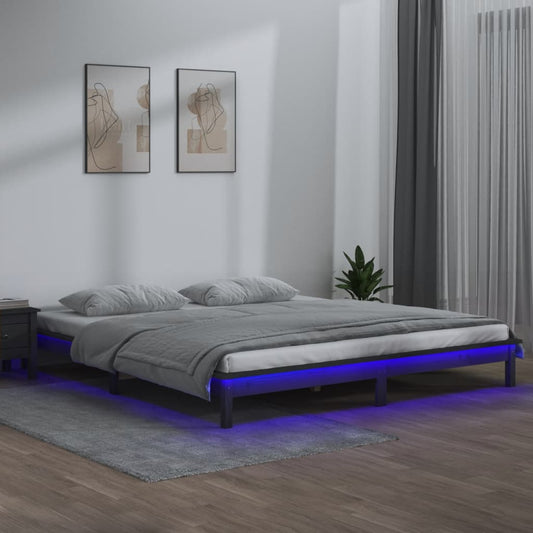 Bedframe LED massief hout grijs 200x200 cm