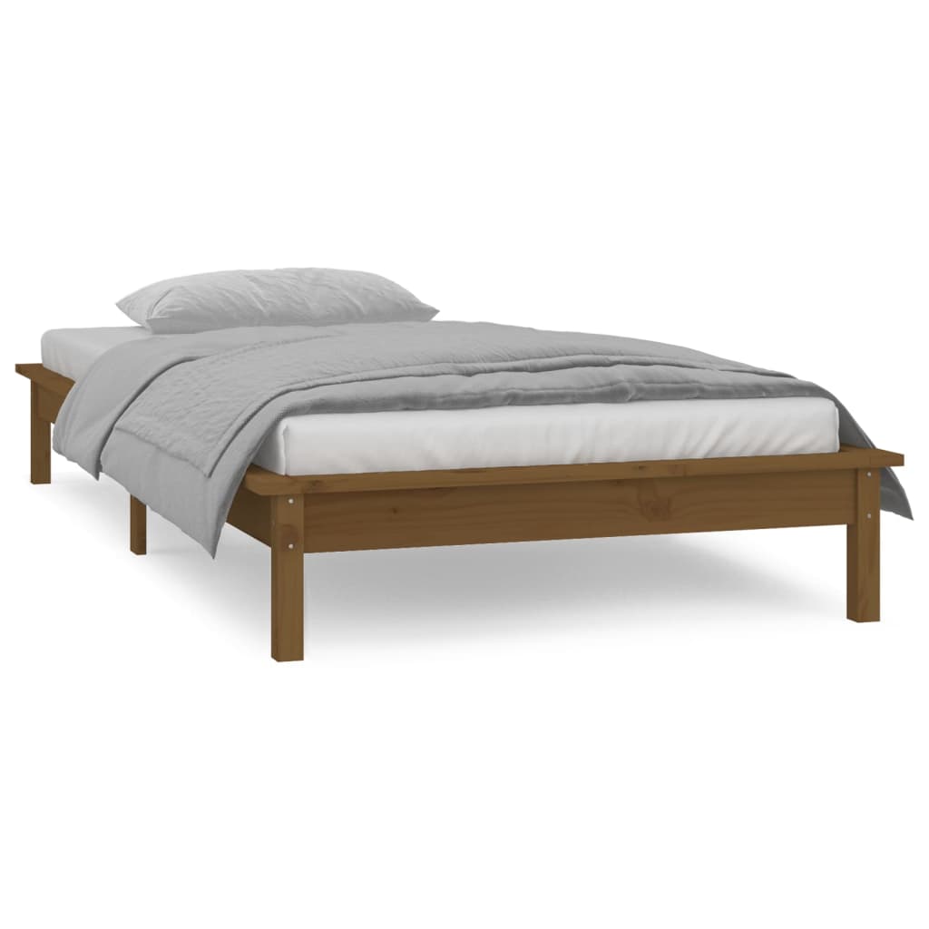 Bedframe LED massief hout honingbruin 75x190 cm