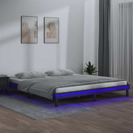 Bedframe LED massief hout grijs 120x190 cm