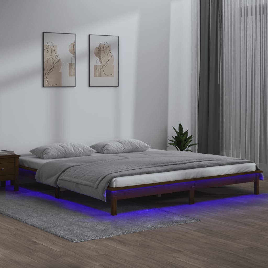 Bedframe LED hout honingbruin 120x190 cm