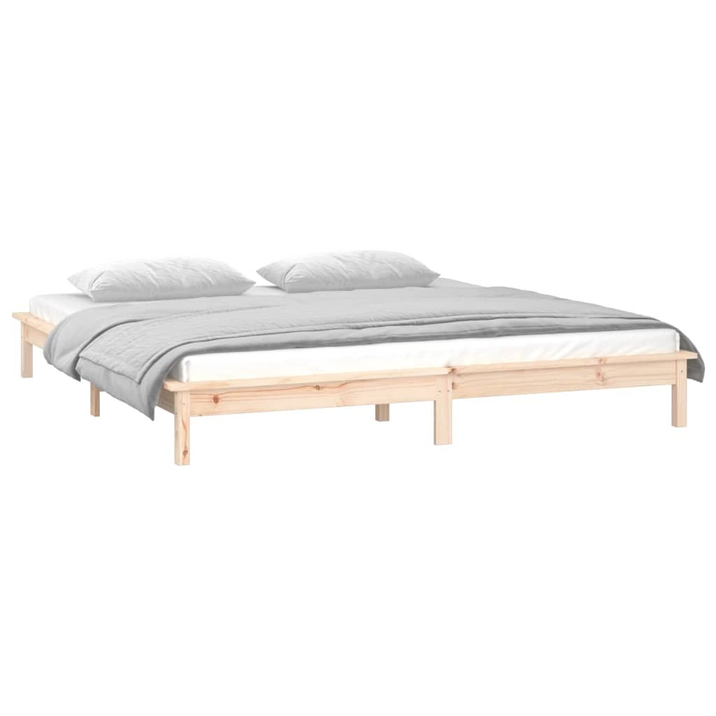 Bedframe LED massief hout 135x190 cm