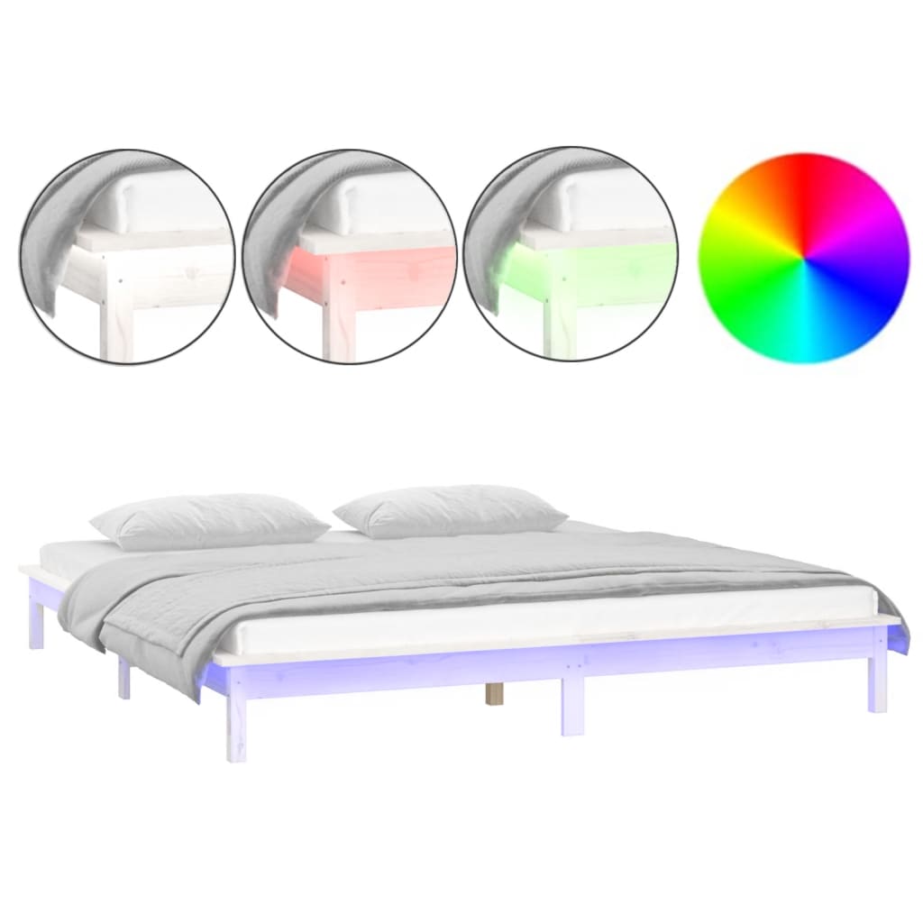 Bedframe LED massief hout wit 135x190 cm