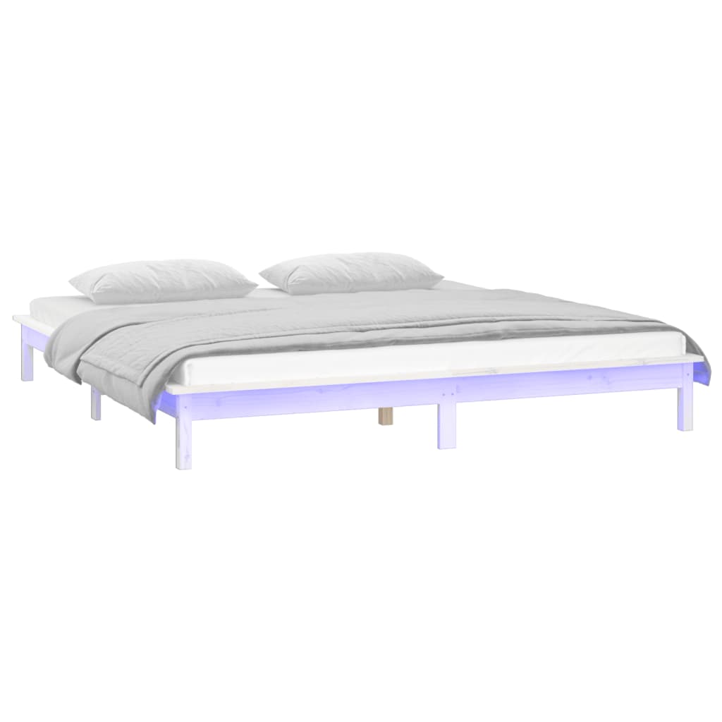 Bedframe LED massief hout wit 135x190 cm