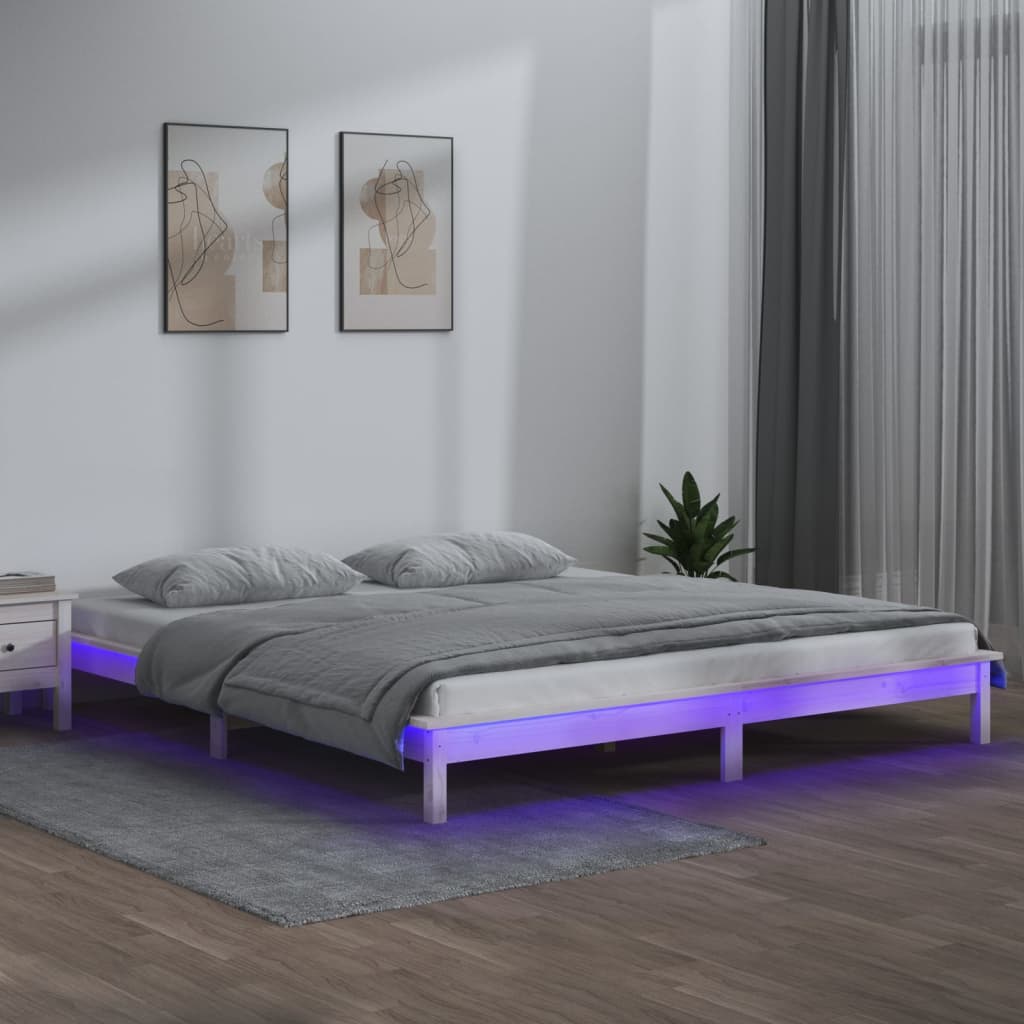 Bedframe LED massief hout wit 135x190 cm