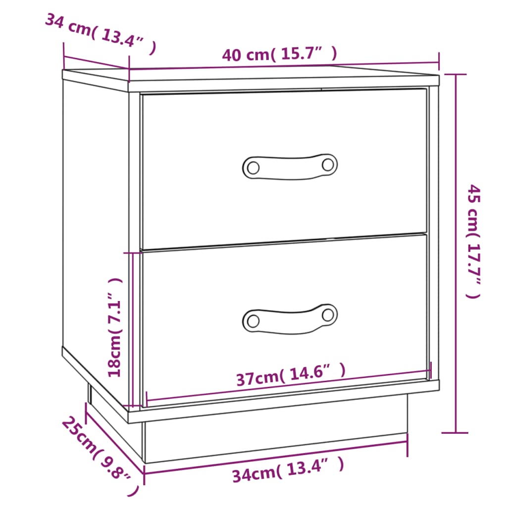  vidaXL Nachtkastjes 2 st 40x34x45 cm massief grenenhout grijs