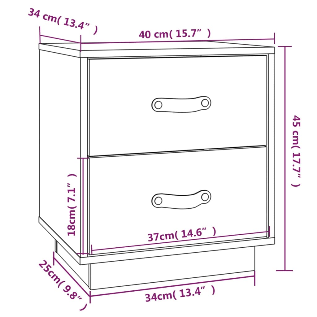  vidaXL Nachtkastjes 2 st 40x34x45 cm massief grenenhout zwart