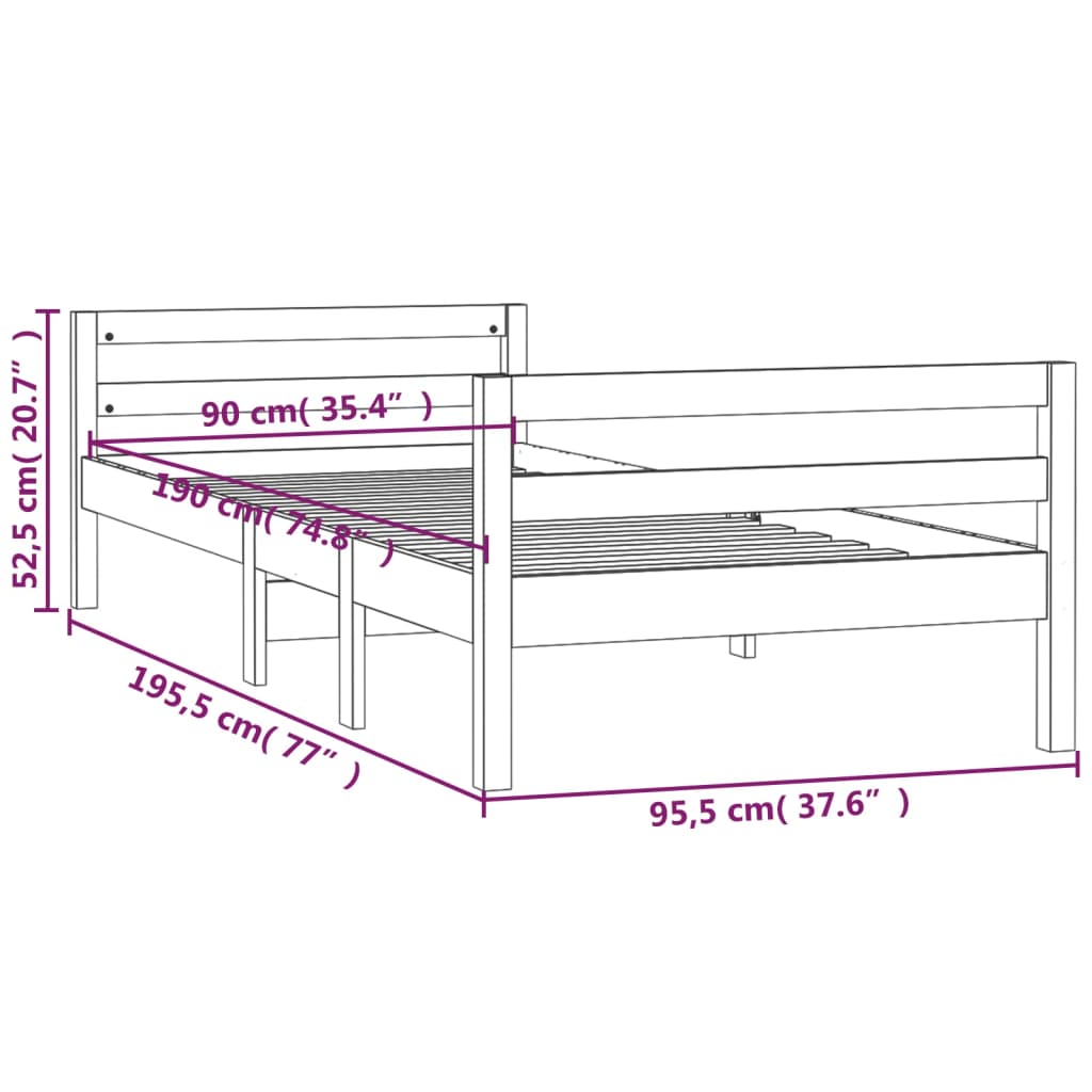 Bedframe 90x190 cm massief grenenhout grijs