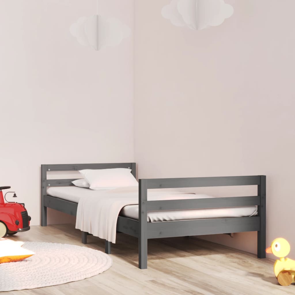 Bedframe 75x190 cm massief grenenhout grijs