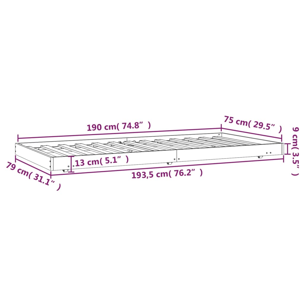 Bedframe 75x190 cm massief grenenhout honingbruin