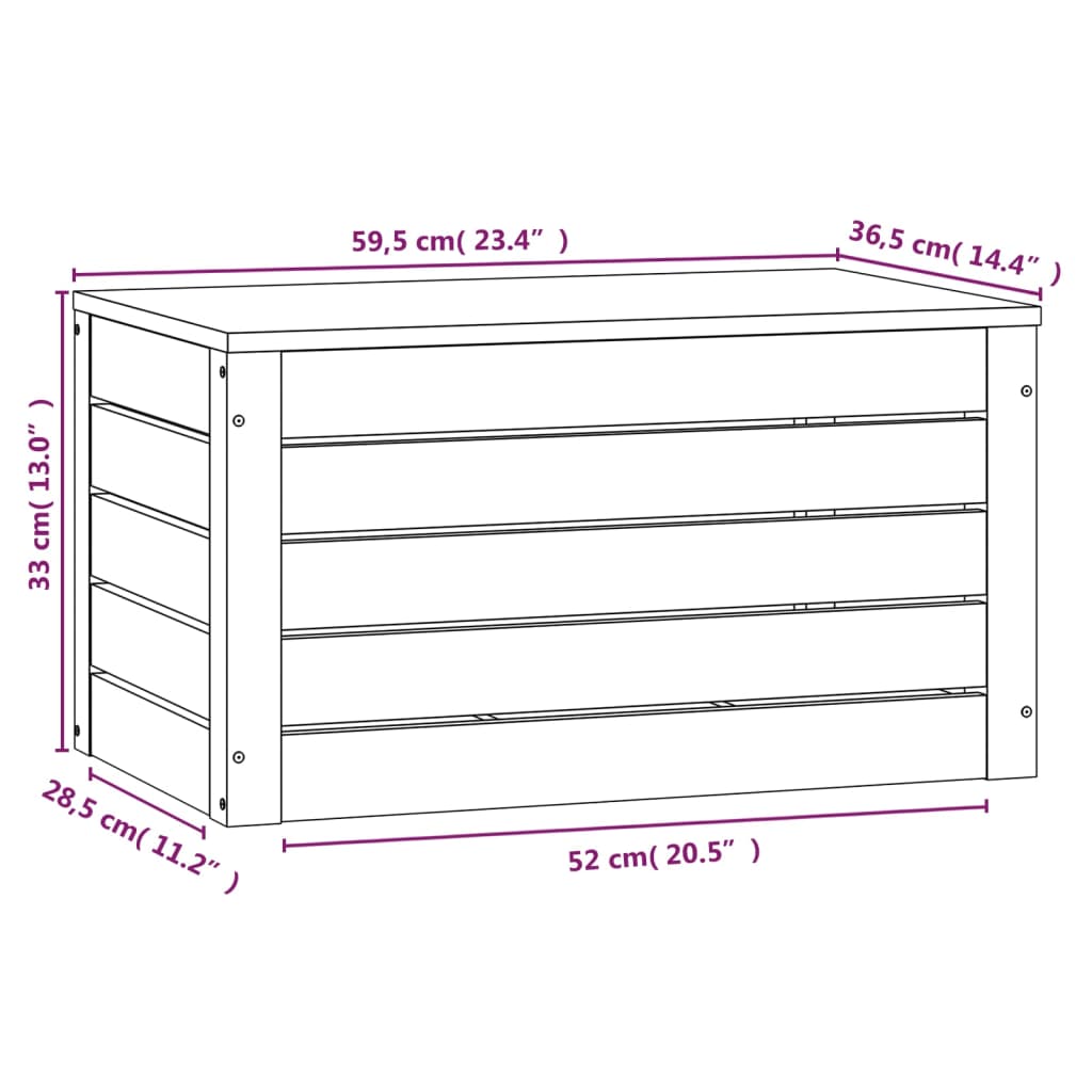 Opbergbox 59,5x36,5x33 cm massief grenenhout