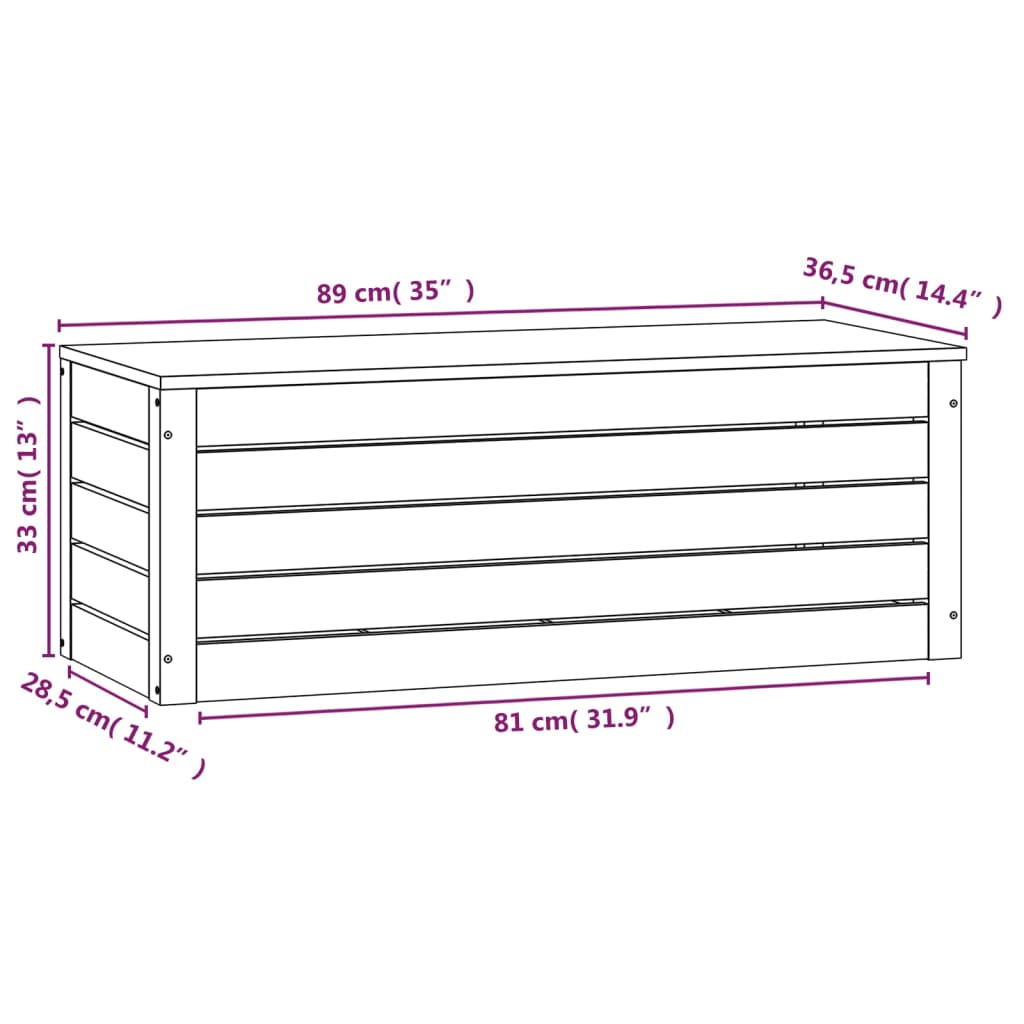 Opbergbox 89x36,5x33 cm massief grenenhout