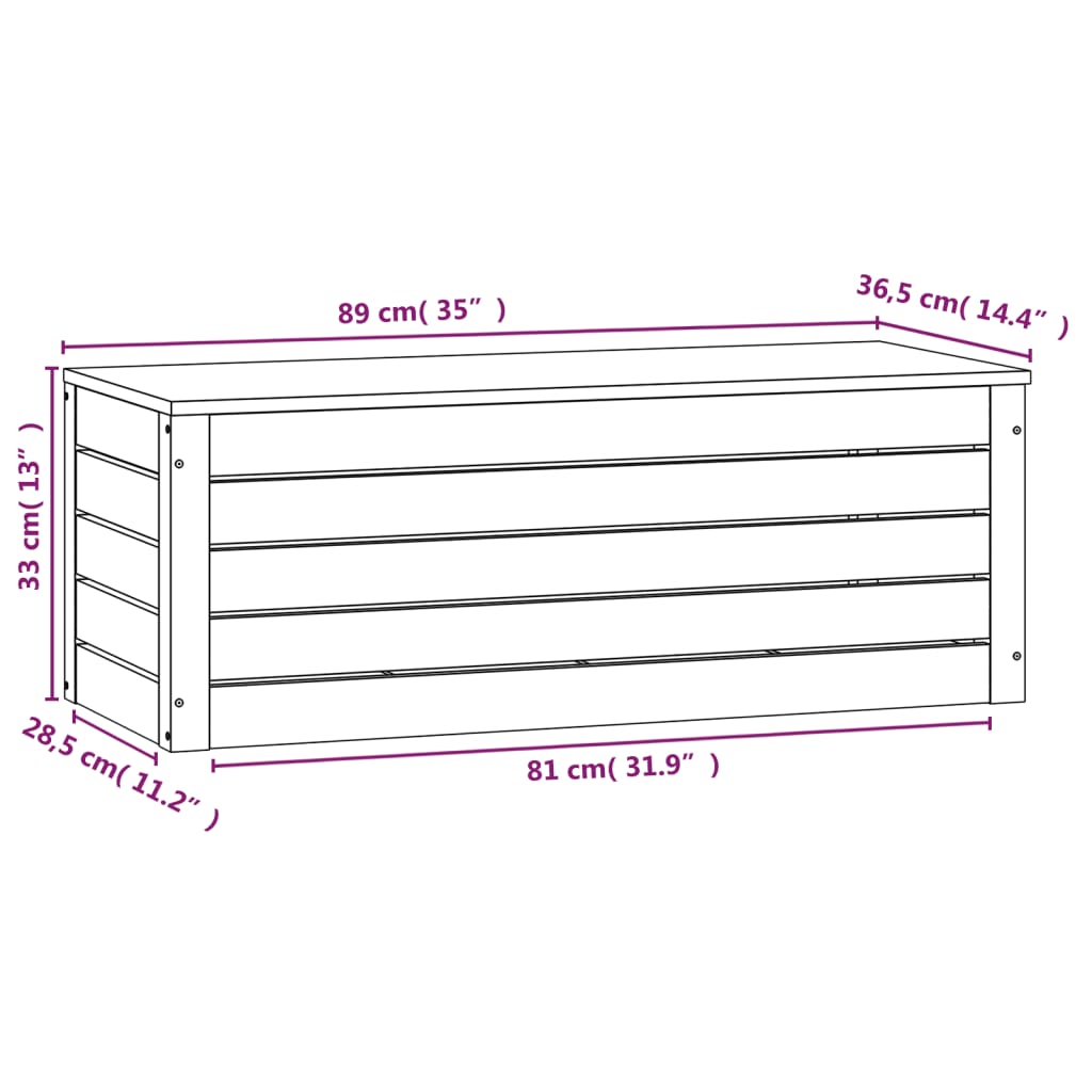 Opbergbox wit 89x36,5x33 cm massief grenenhout