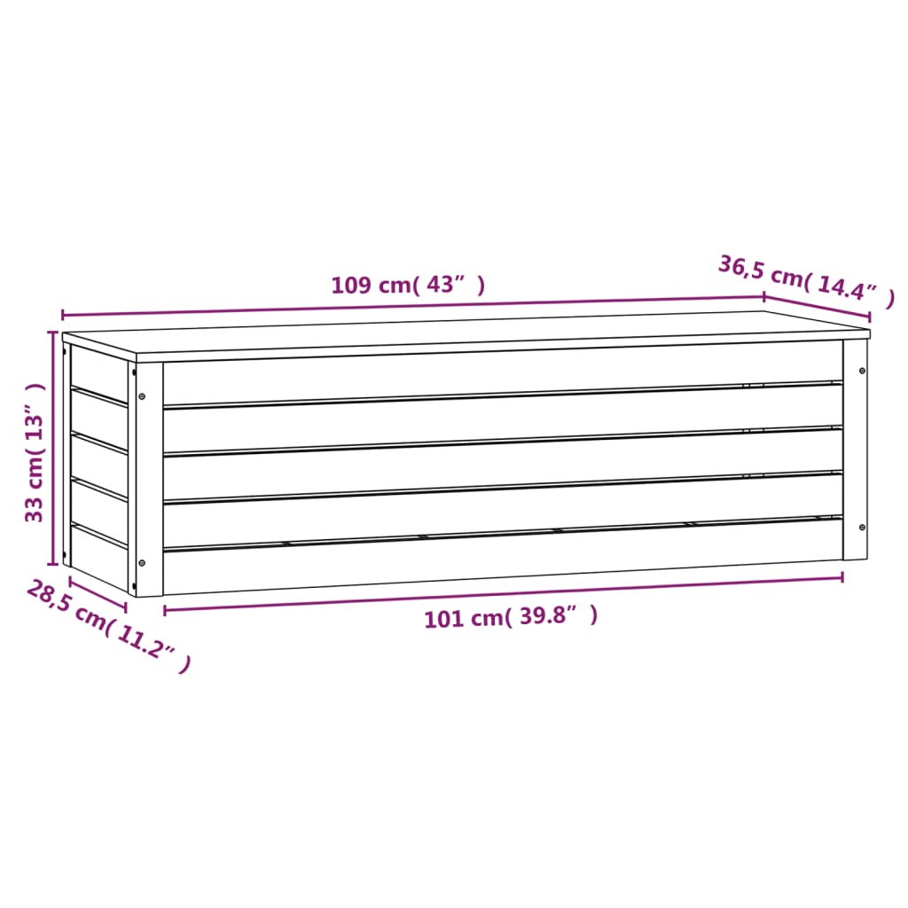 Opbergbox wit 109x36,5x33 cm massief grenenhout