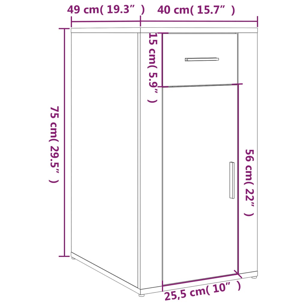 Bureaukastje 40x49x75 cm bewerkt hout wit