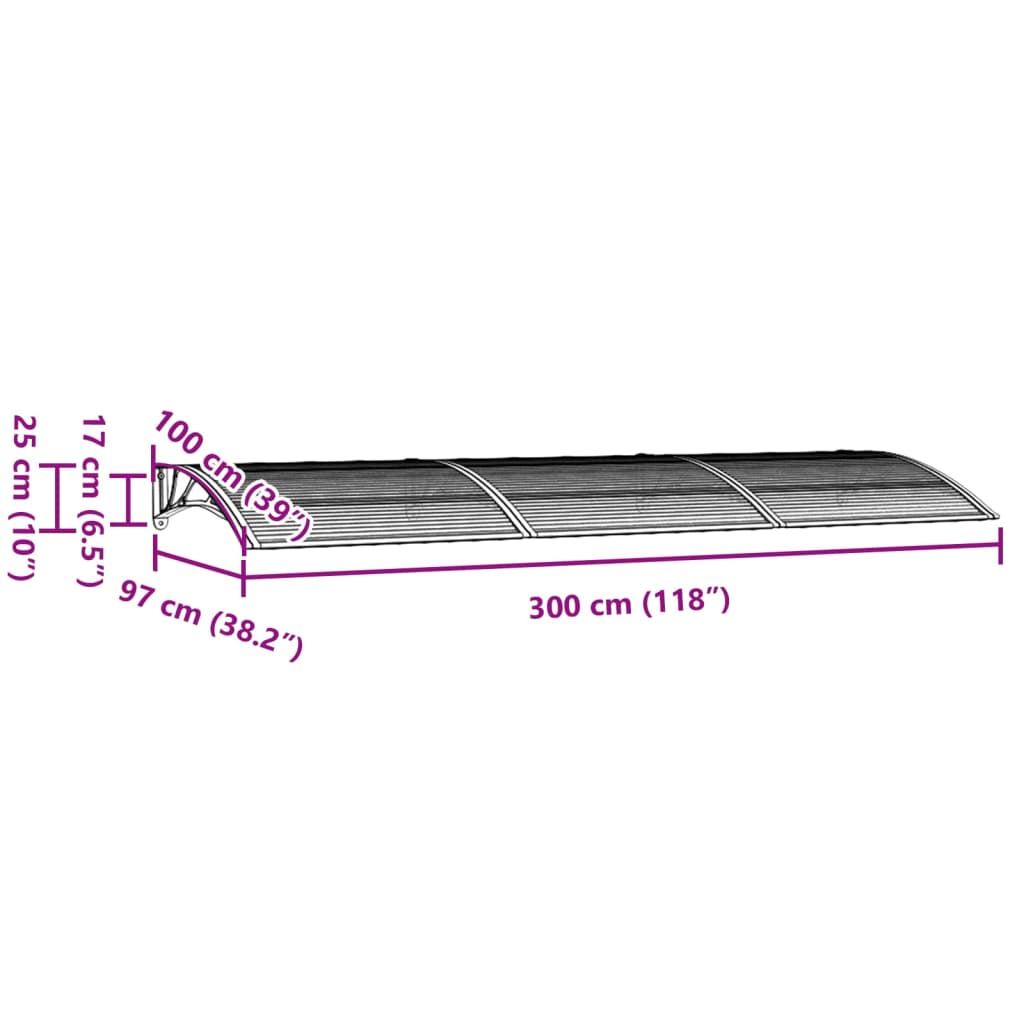 Deurluifel 300x100 cm polycarbonaat zwart