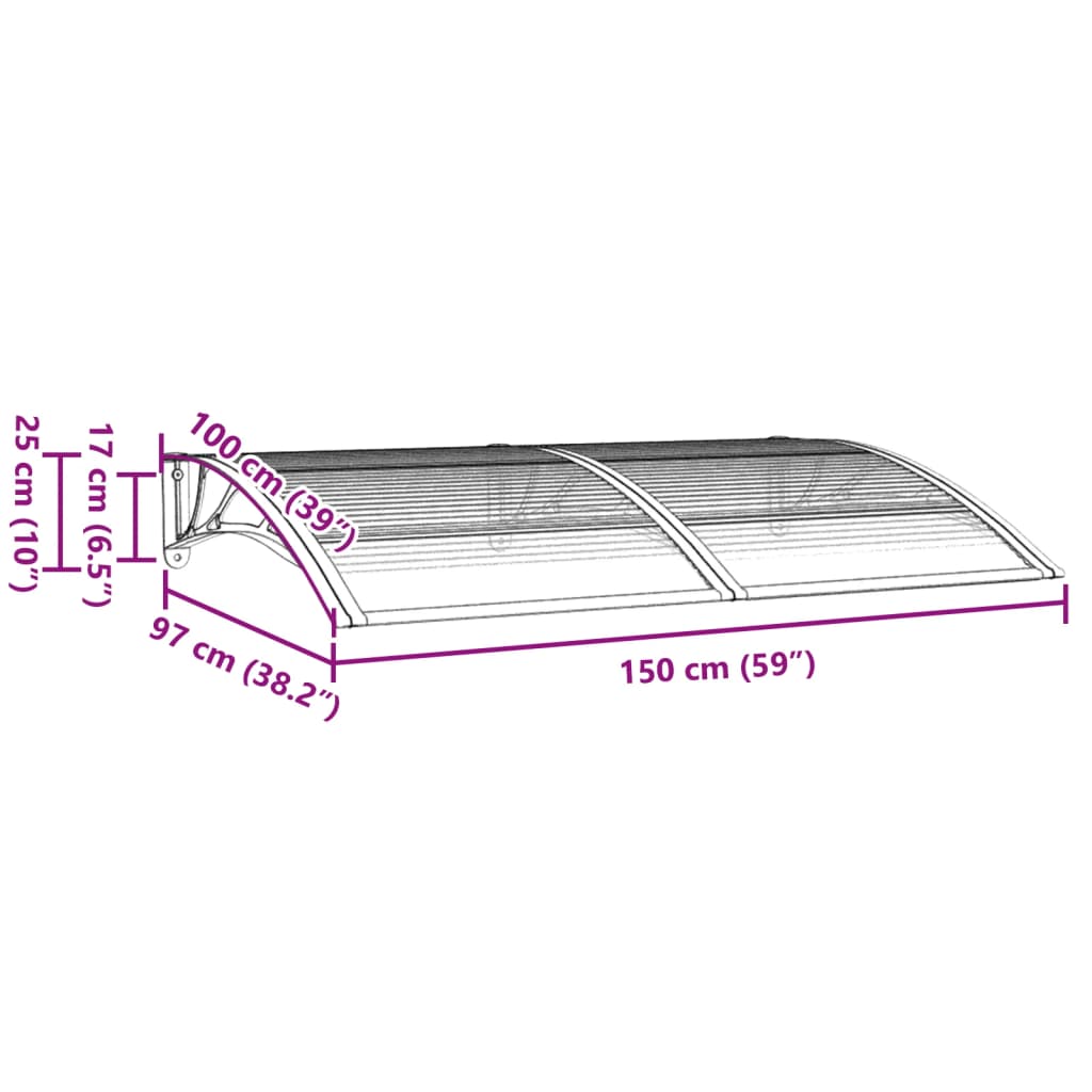 Deurluifel 150x100 cm polycarbonaat grijs