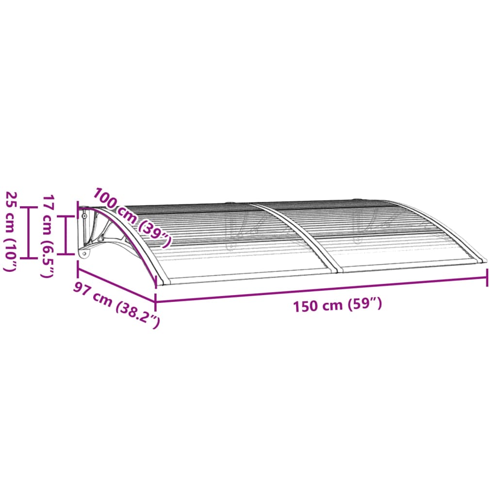 Deurluifel 150x100 cm polycarbonaat zwart