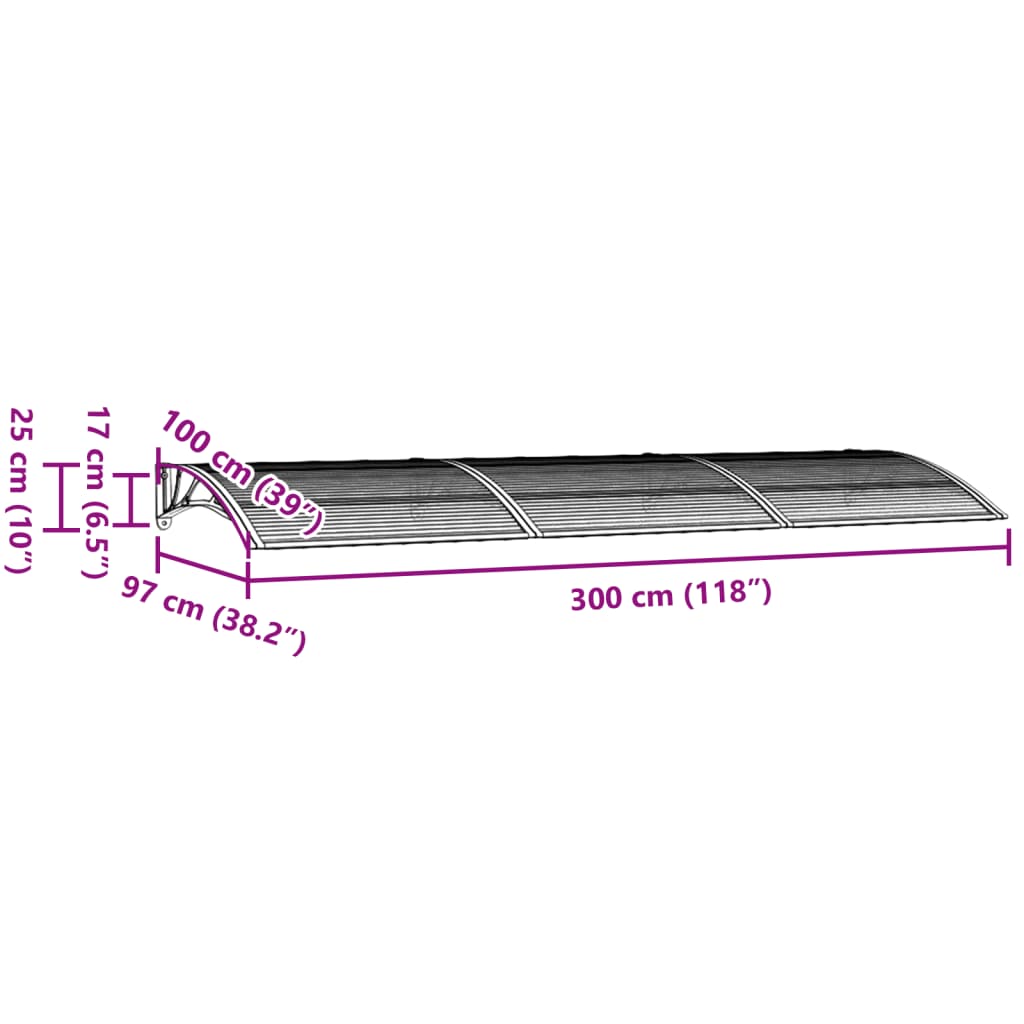 Deurluifel 300x100 cm polycarbonaat zwart