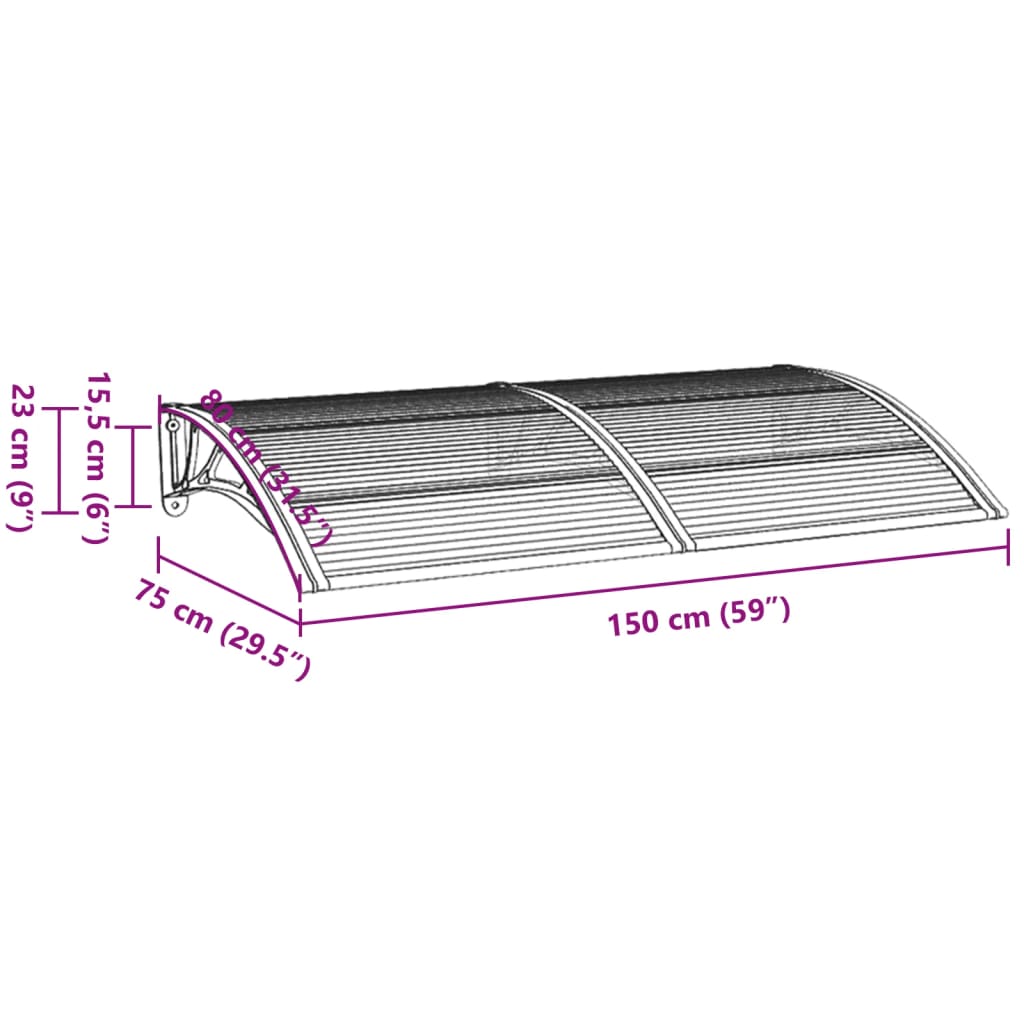 Deurluifel 300x75 cm polycarbonaat zwart en transparant