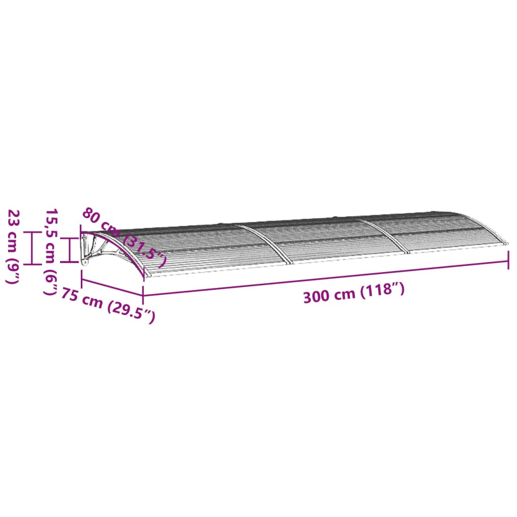 Deurluifel 300x75 cm polycarbonaat grijs