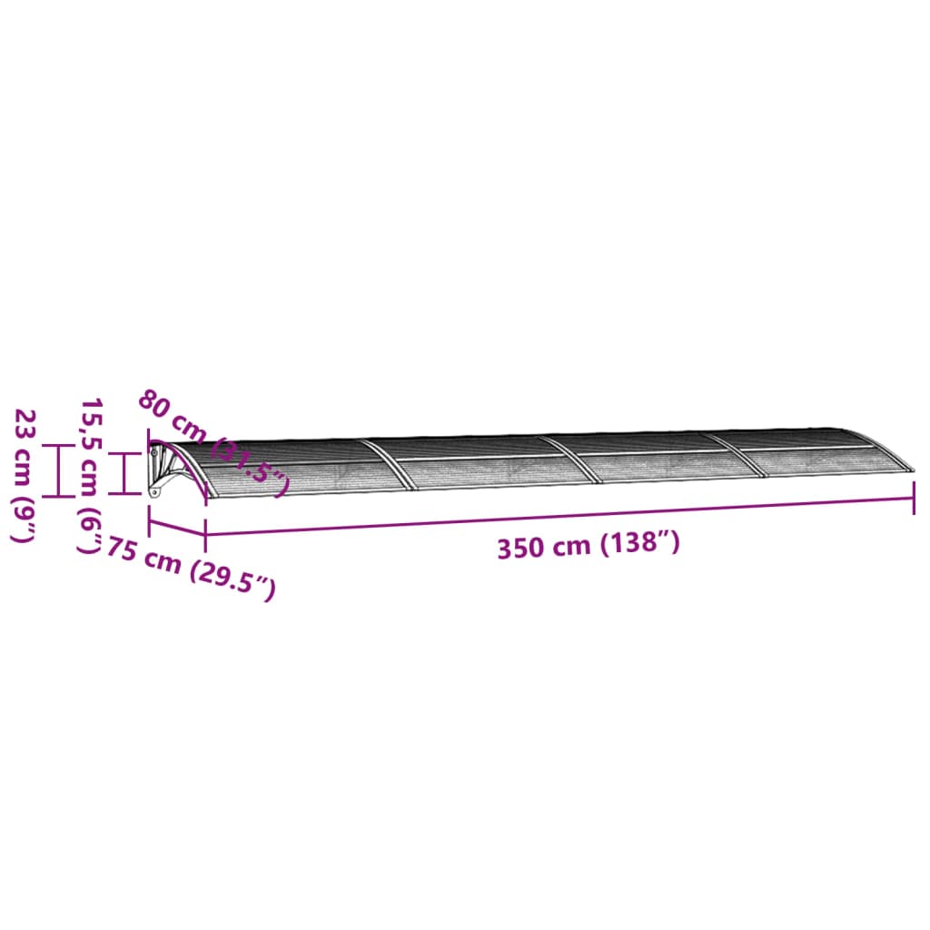 Deurluifel 350x75 cm polycarbonaat zwart en transparant